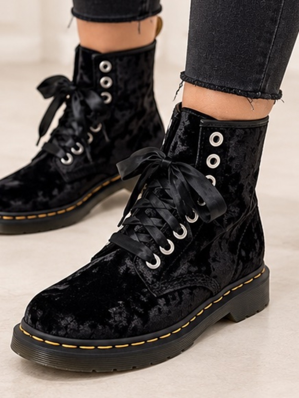 Dr. Martens Black Velvet Combat Boots Vegan 1460 New with tag